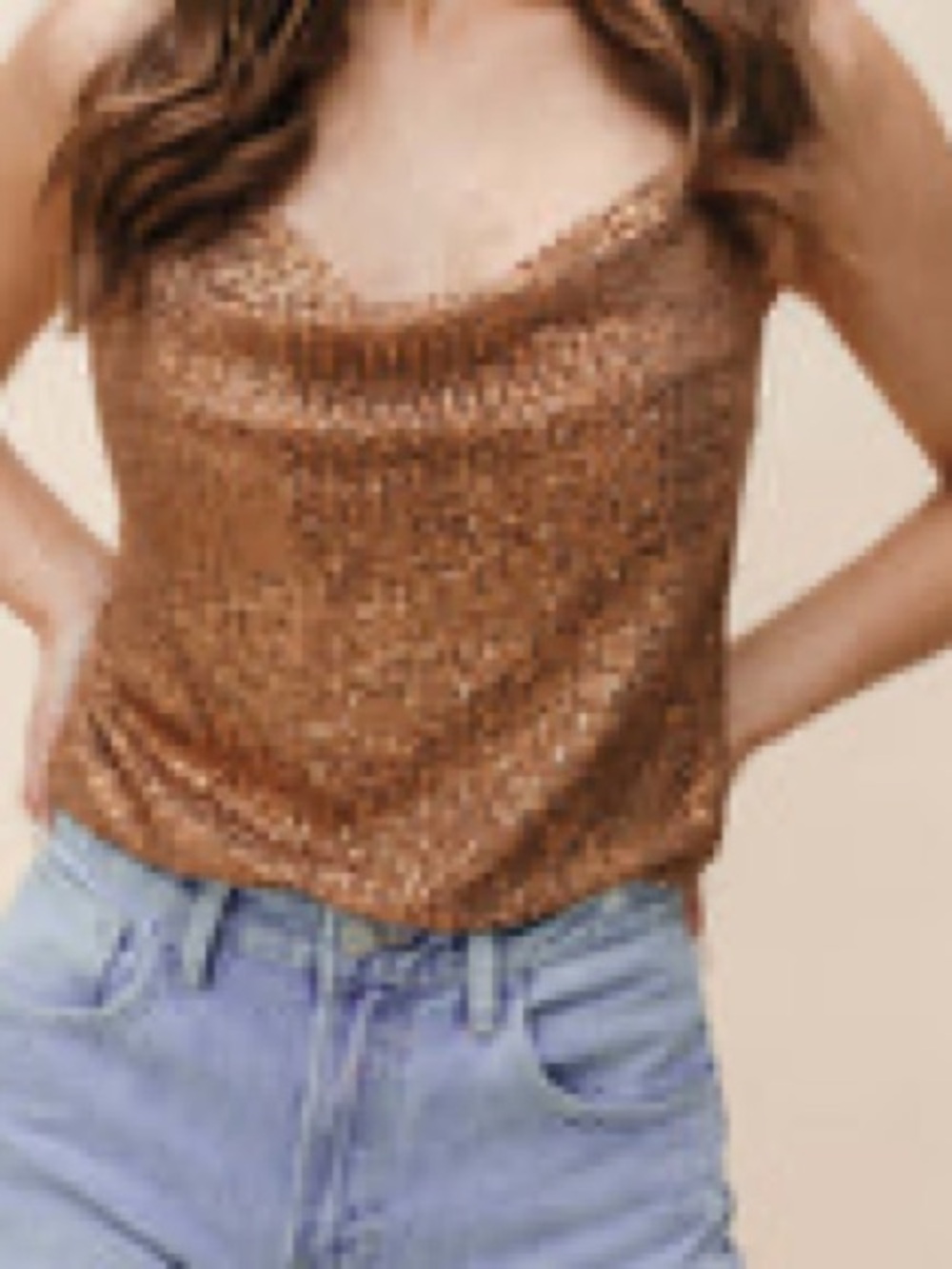 Metallic Bronze Cowl-Neck Bodysuit